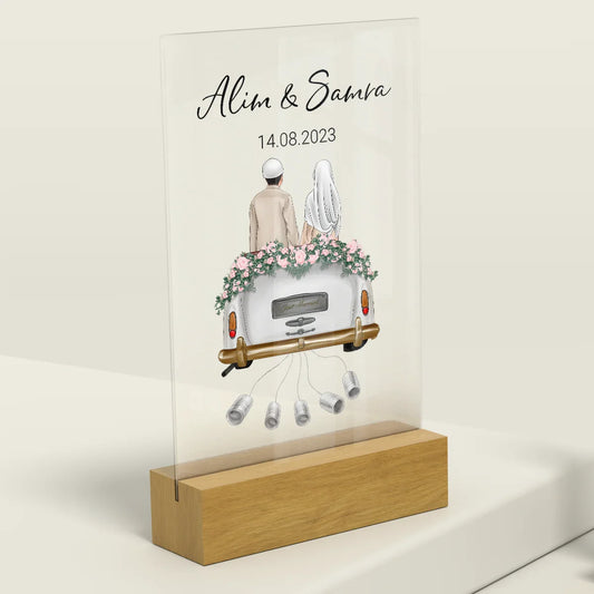 "Just Married" - Personalisierte Acryltafel als Geldgeschenk | Muslim Couple